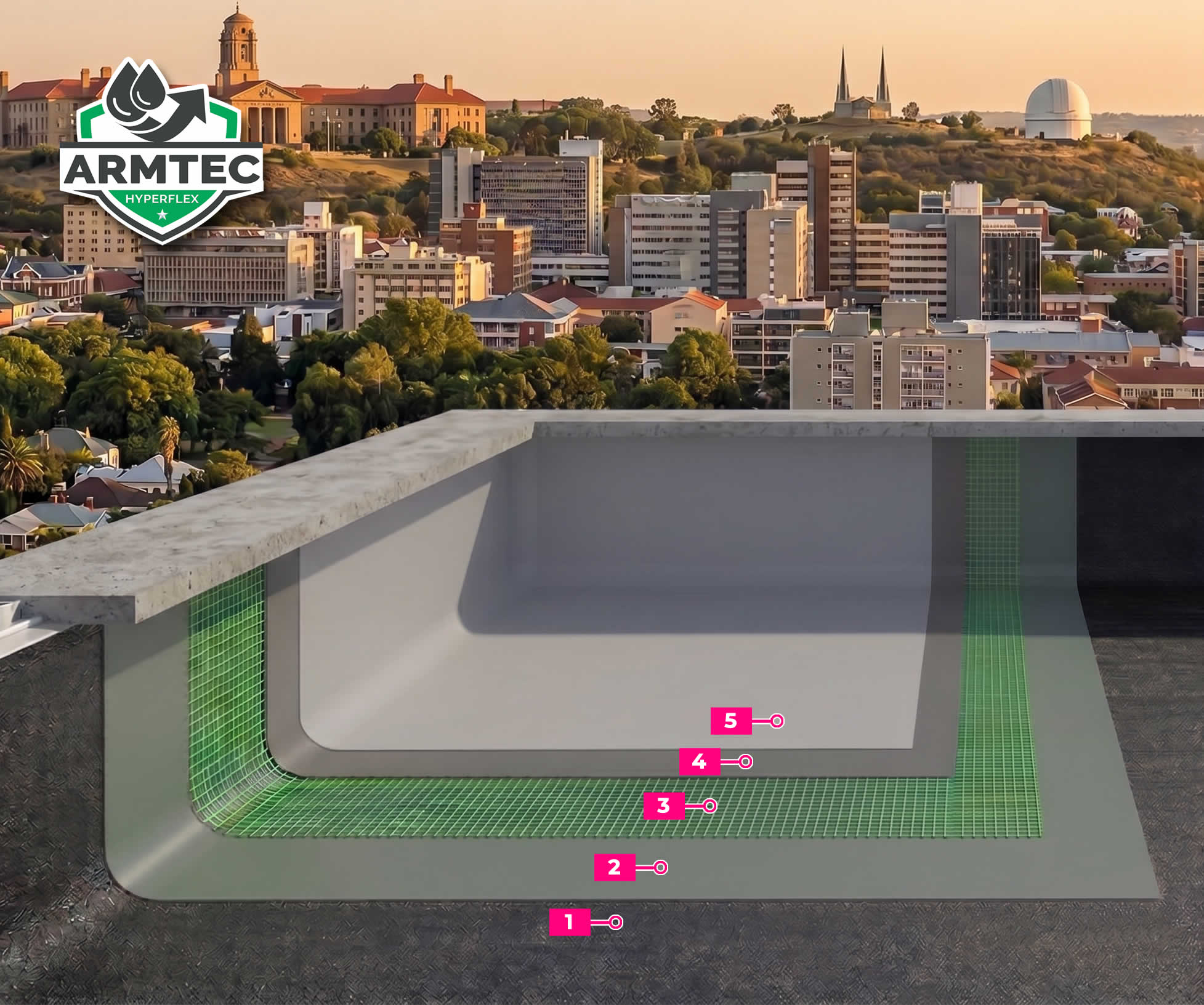 ArmTec HyperFlex System to repair the bitumen waterproofing layer on old flat roofs